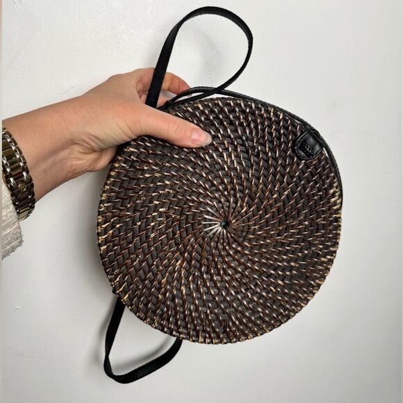 Woven‎ Round Rattan Bag Wicker Straw Purse Crossbody Brown Tropical Boho - Picture 6 of 17